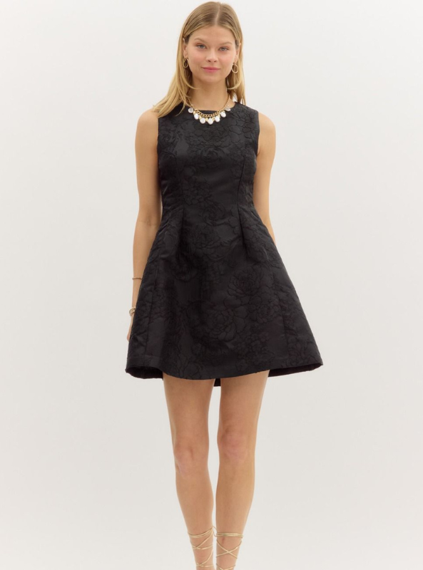 Black Floral Jacquard Mini Dress