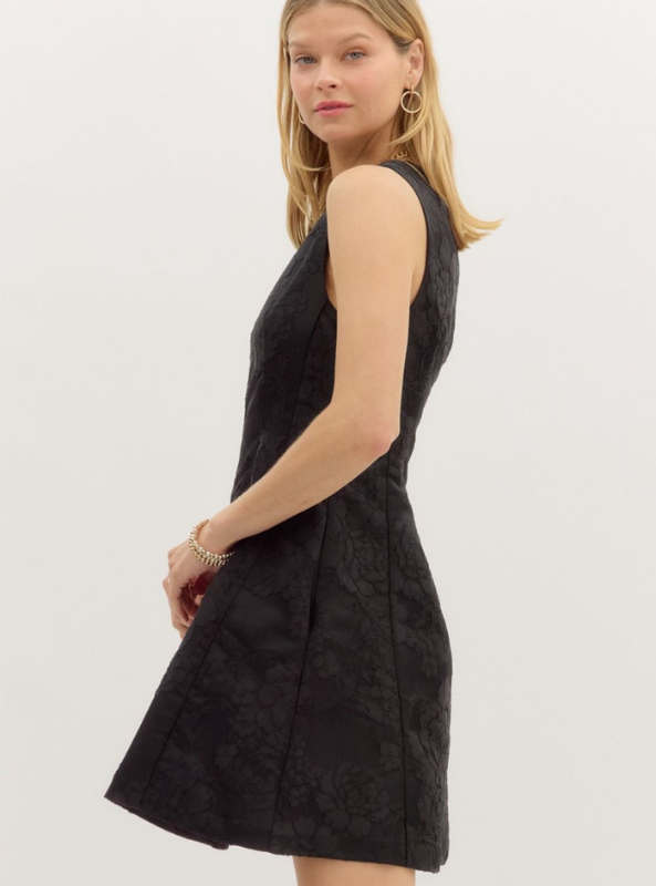 Black Floral Jacquard Mini Dress