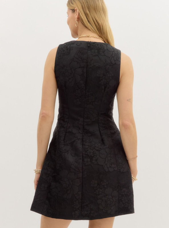 Black Floral Jacquard Mini Dress