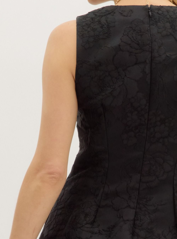 Black Floral Jacquard Mini Dress