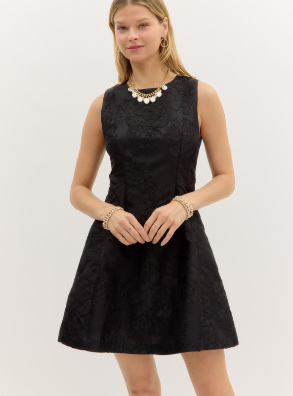 Black Floral Jacquard Mini Dress