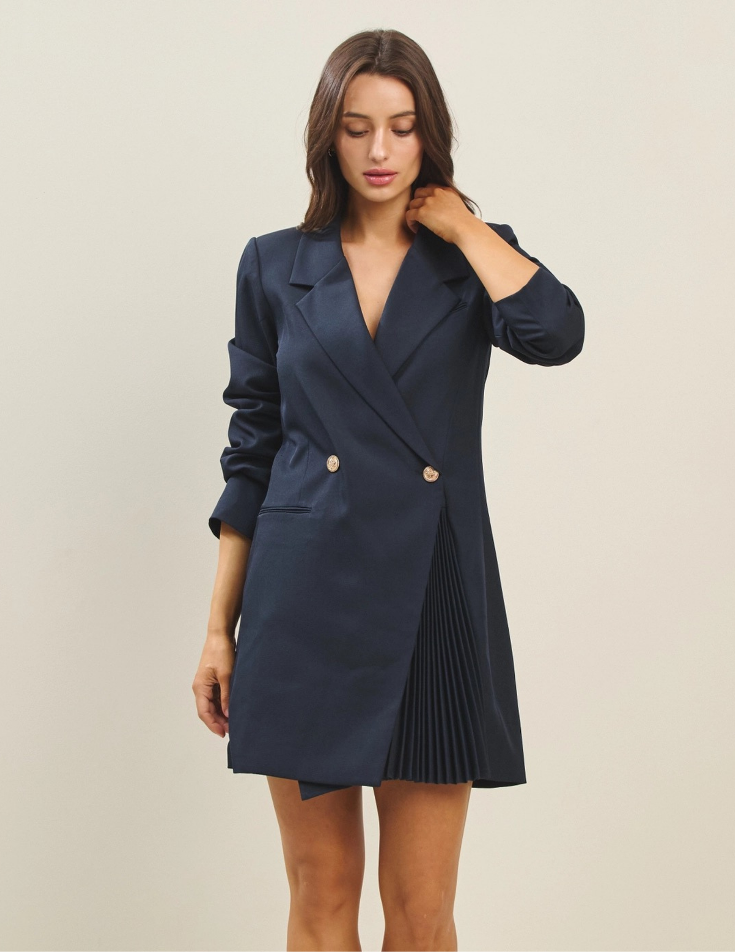 Blazer Pleated Mini Dress- Dark Navy