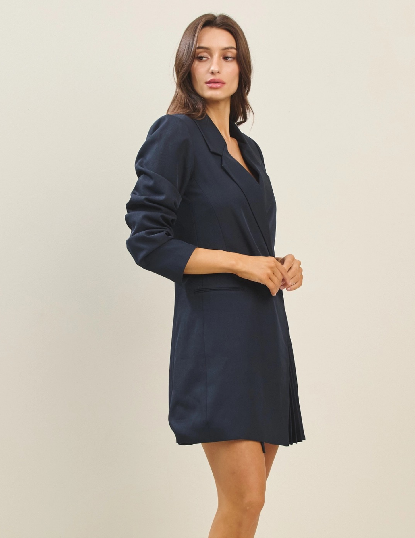 Blazer Pleated Mini Dress- Dark Navy