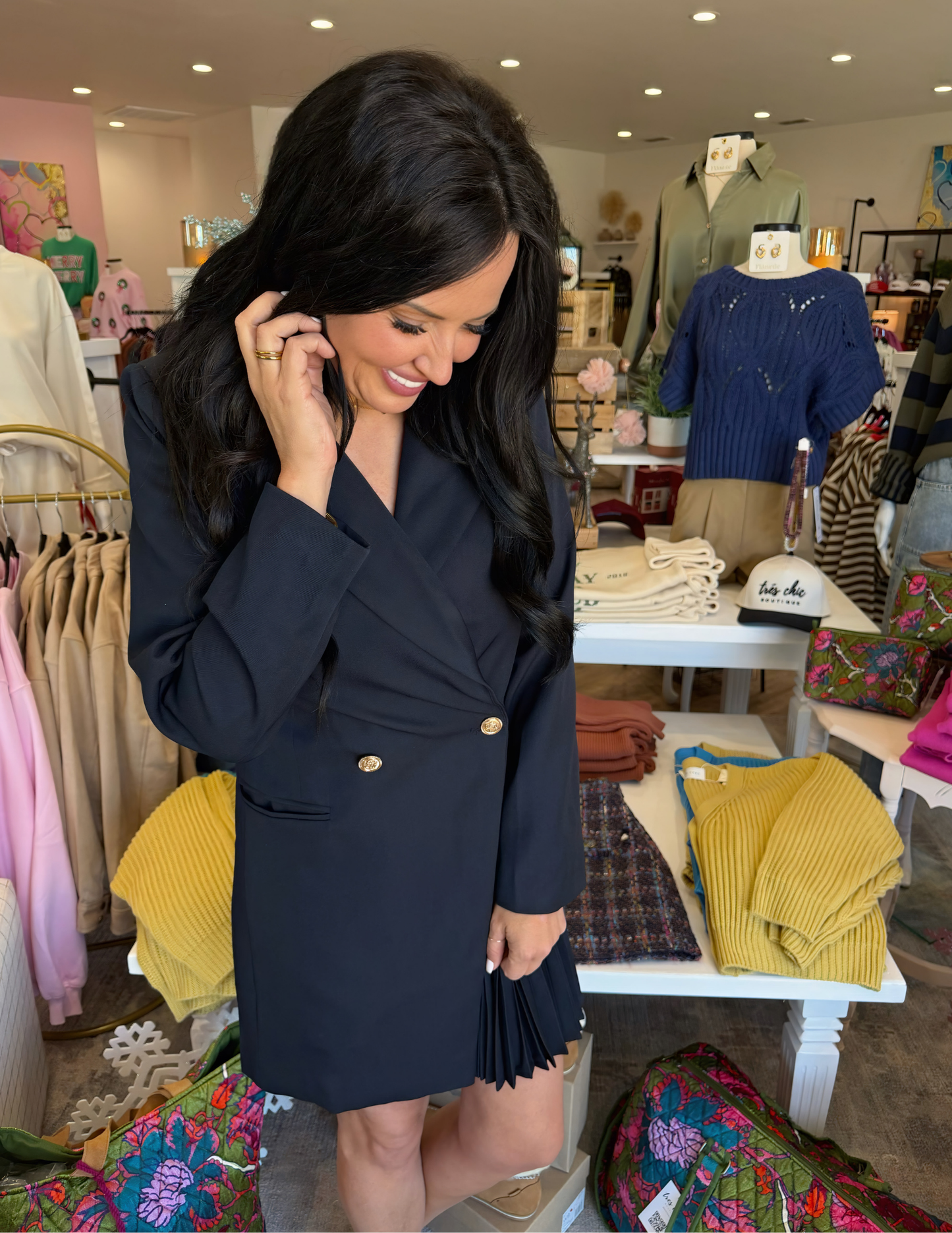 Blazer Pleated Mini Dress- Dark Navy