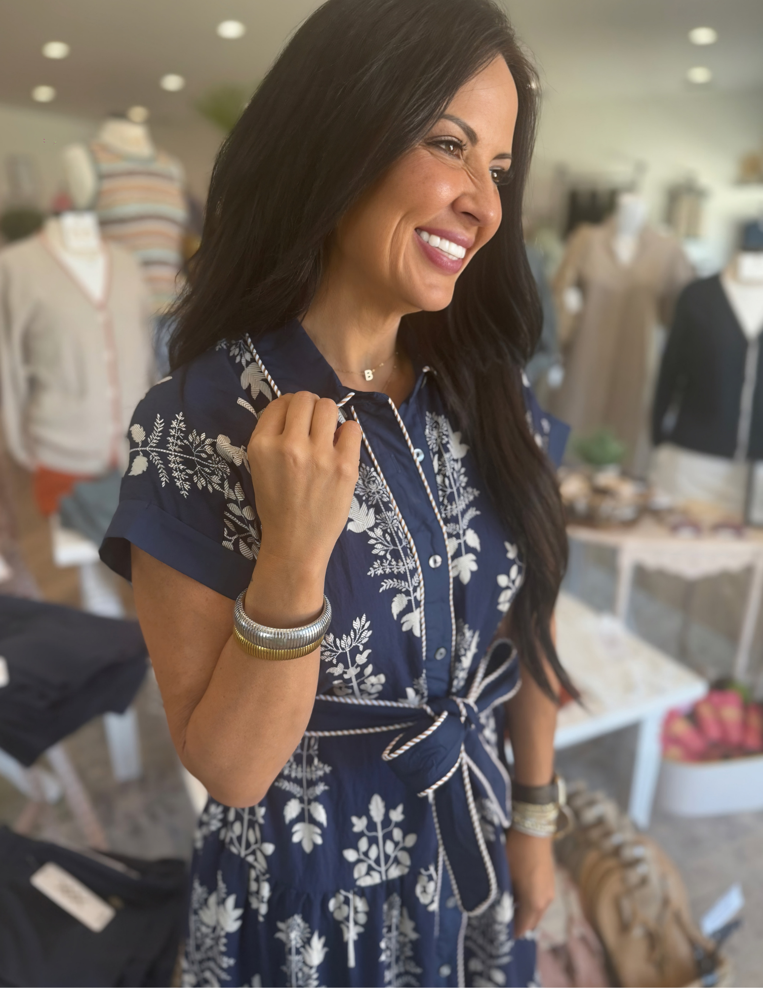 Botanical Midi Dress- Navy - Tres Chic Boutique