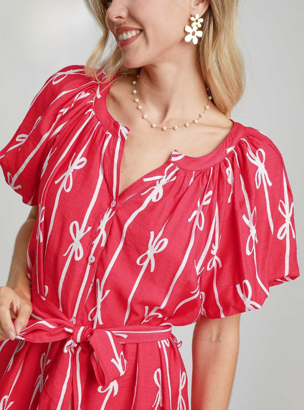 Bow Print Button Down Dress