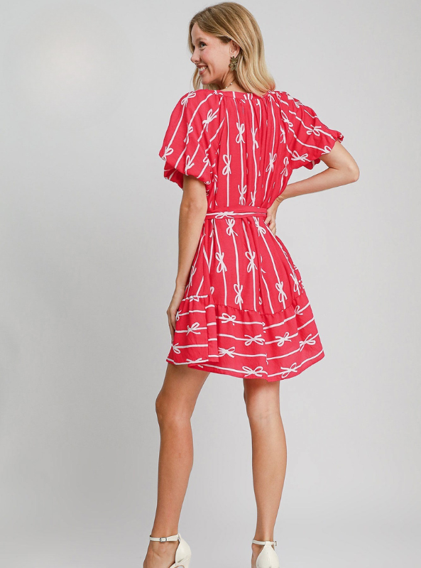 Bow Print Button Down Dress