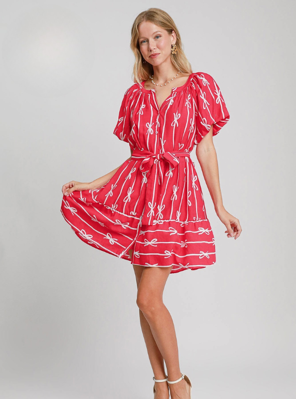 Bow Print Button Down Dress