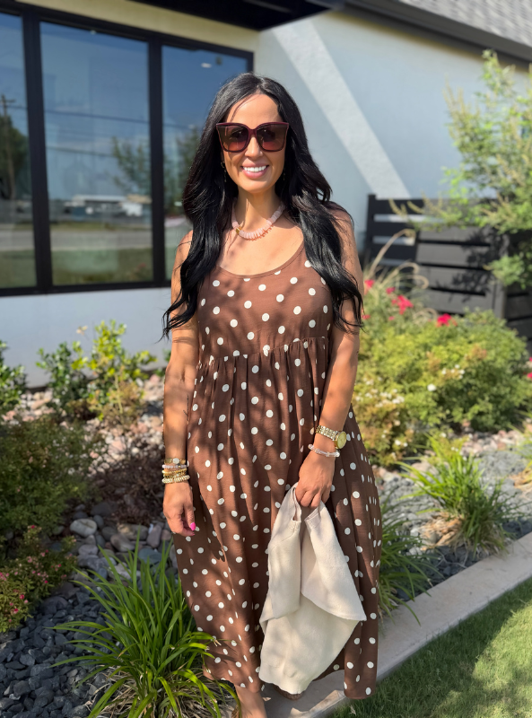 Cap Sleeve Layered Polka Dot Midi Dress Set- Ecru