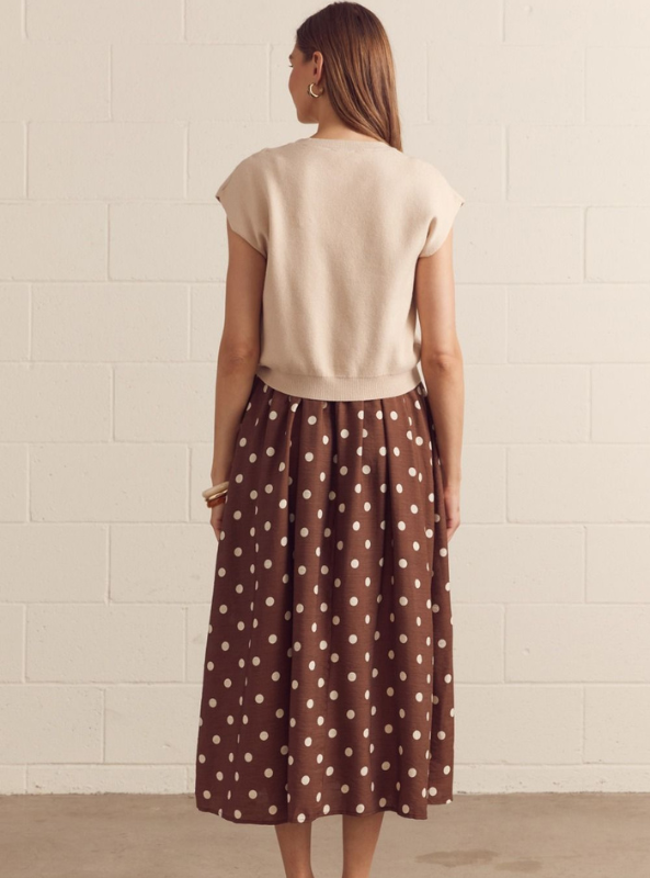 Cap Sleeve Layered Polka Dot Midi Dress Set- Ecru