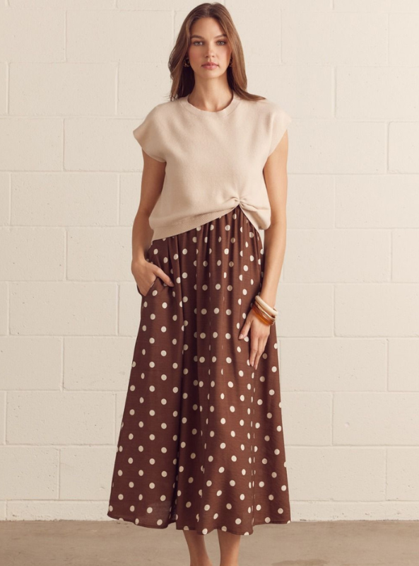 Cap Sleeve Layered Polka Dot Midi Dress Set- Ecru