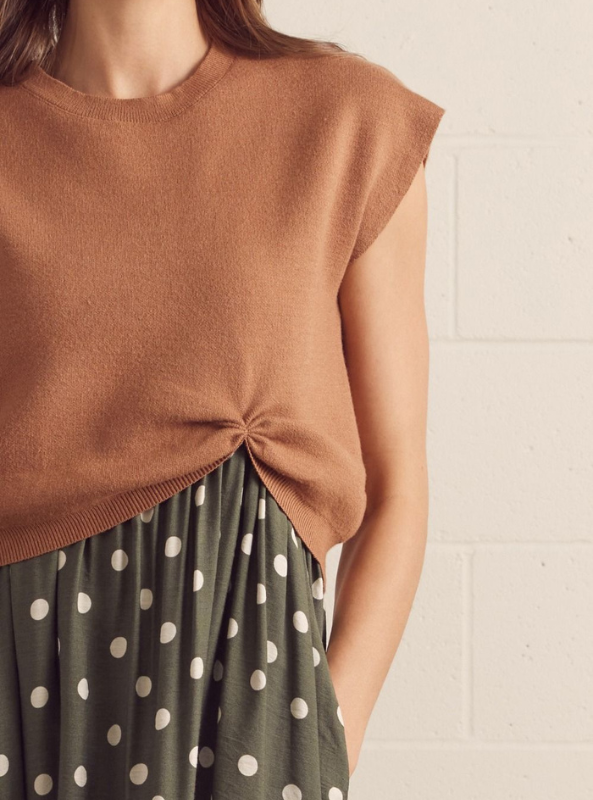 Cap Sleeve Layered Polka Dot Midi Dress Set- Camel