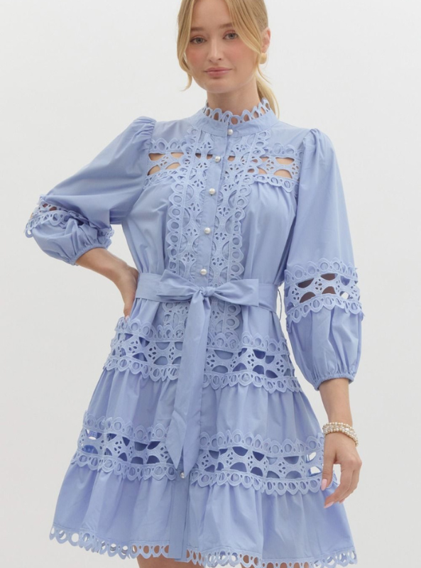 Chambray Lace Trim Dress