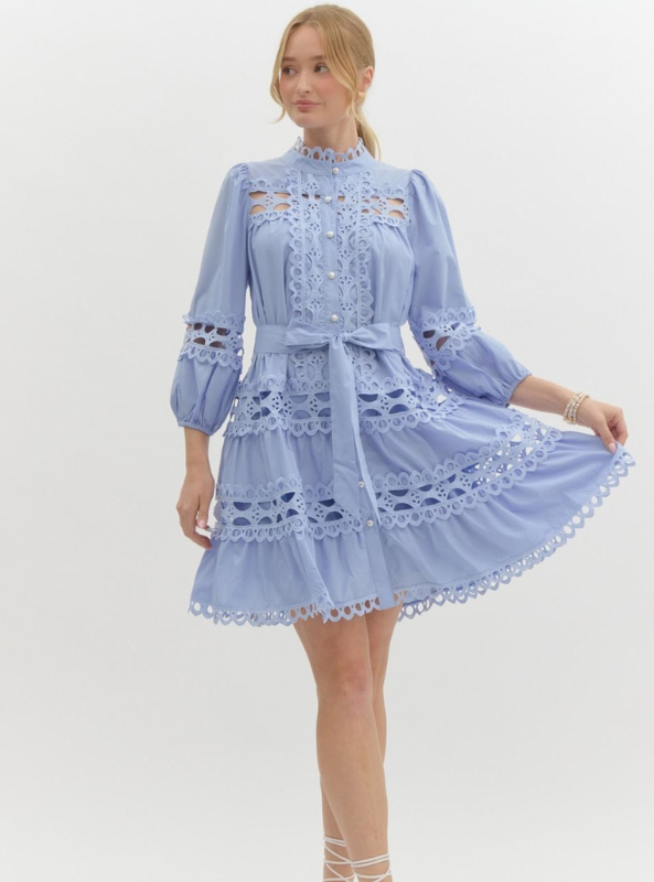 Chambray Lace Trim Dress