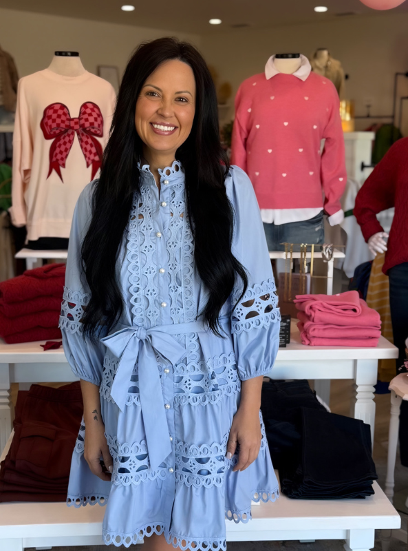 Chambray Lace Trim Dress