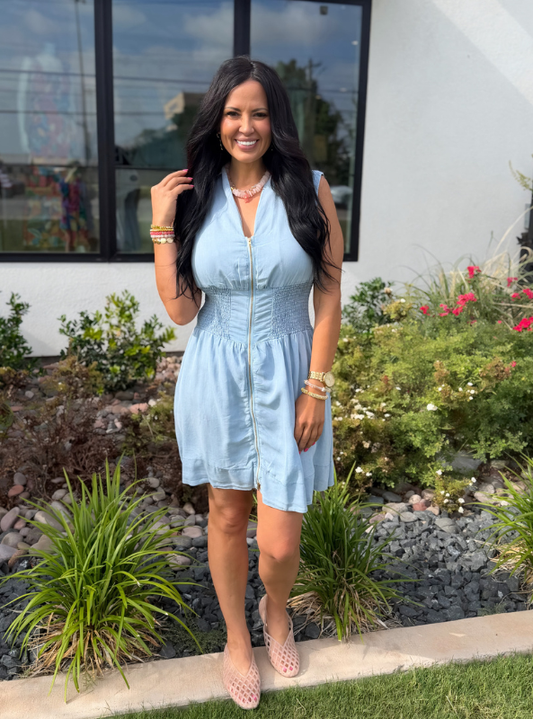 Chambray Smocked Dress