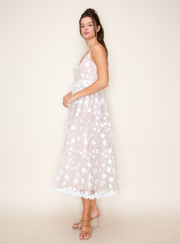 Elegant 3D Floral  Midi Dress