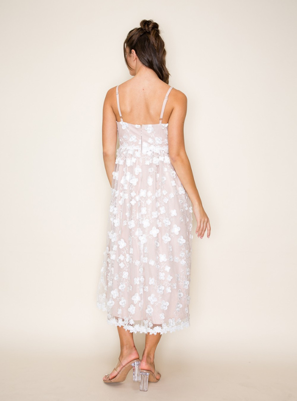 Elegant 3D Floral  Midi Dress