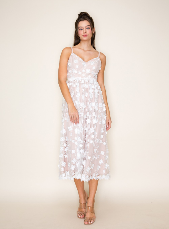 Elegant 3D Floral  Midi Dress