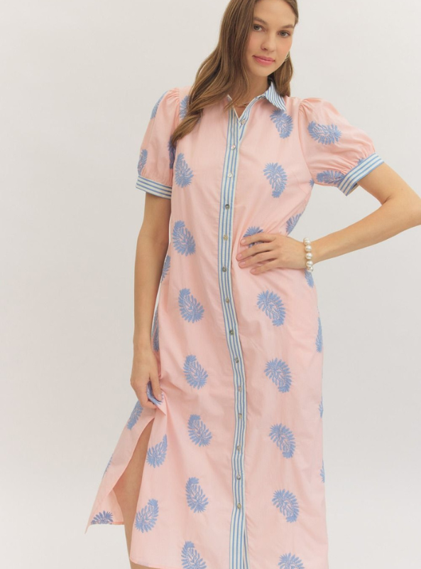 Embroidered Blush Midi Dress