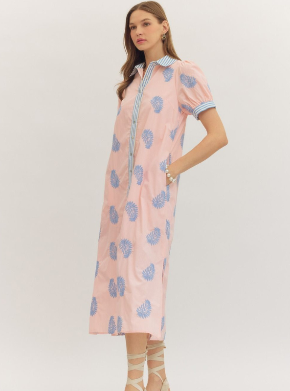 Embroidered Blush Midi Dress