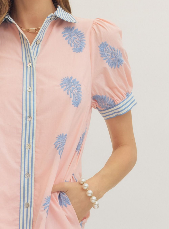 Embroidered Blush Midi Dress