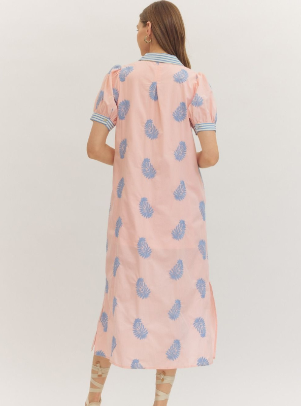 Embroidered Blush Midi Dress