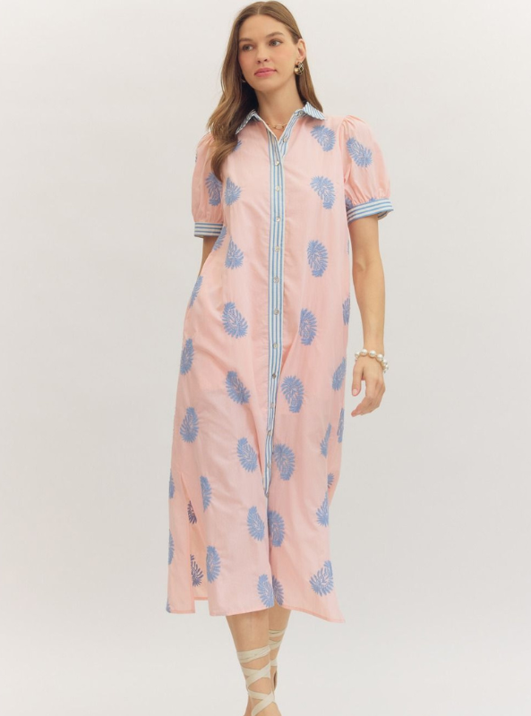 Embroidered Blush Midi Dress