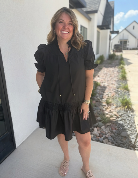 Erin VNeck Mini Dress- Black