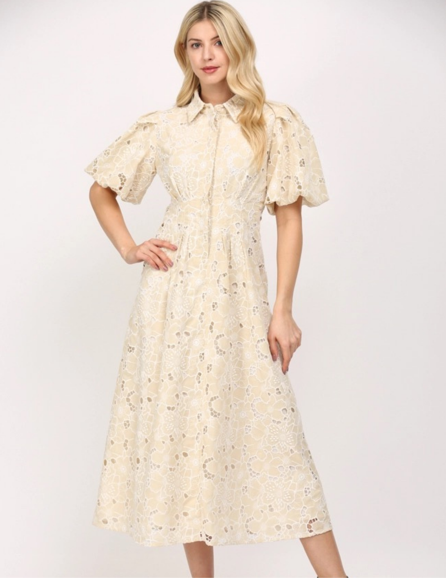 Eyelet Lace Dress- Beige