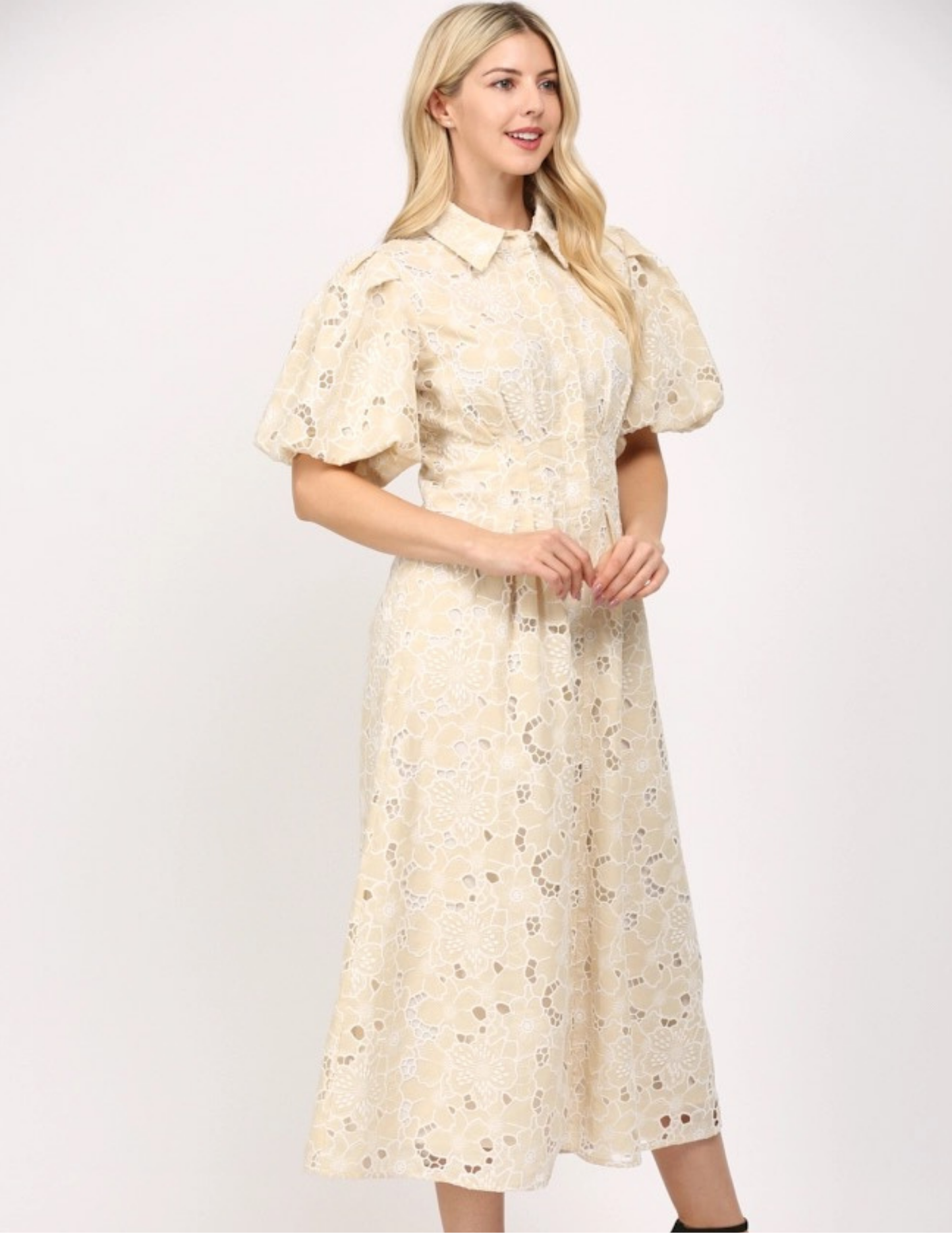Eyelet Lace Dress- Beige