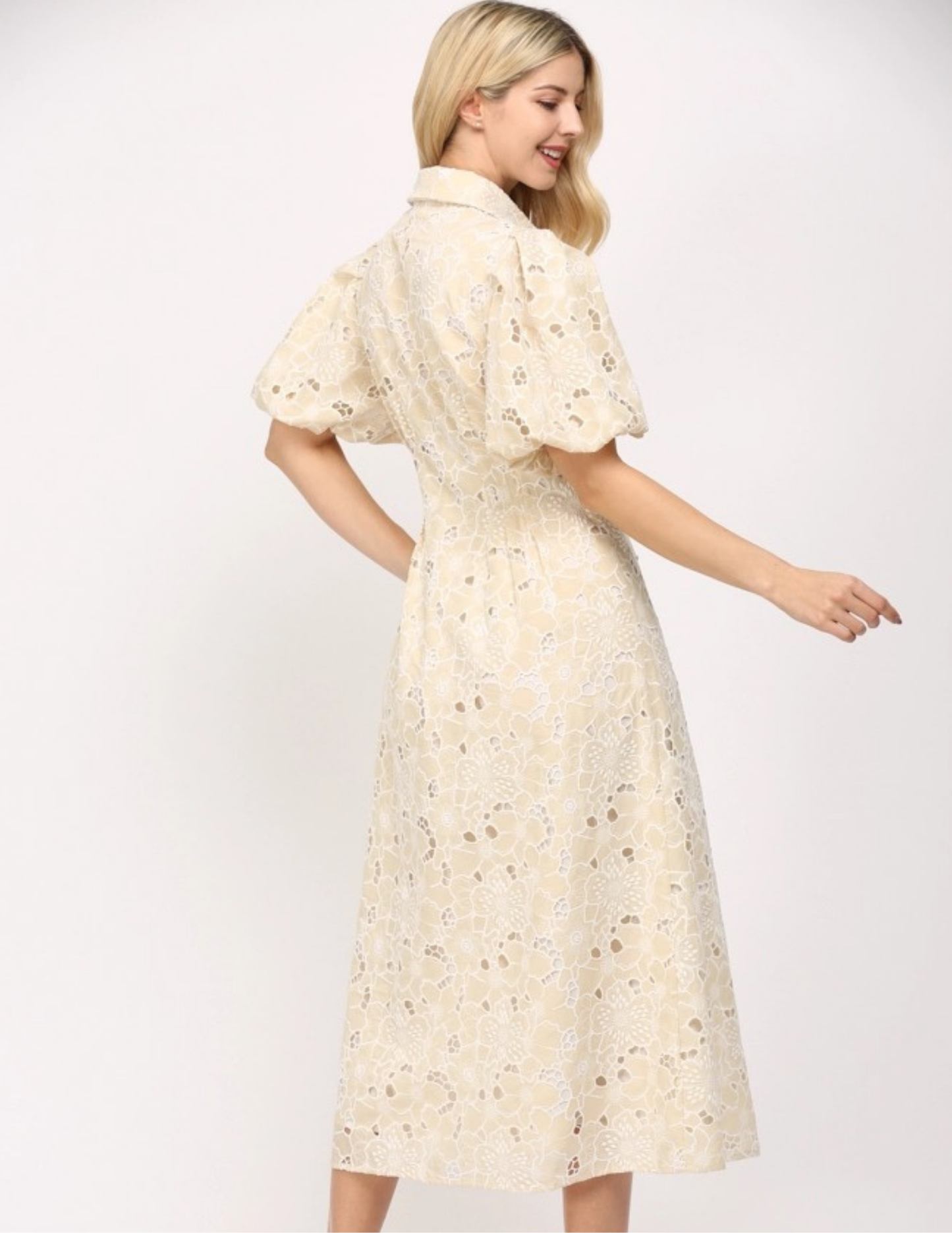 Eyelet Lace Dress- Beige