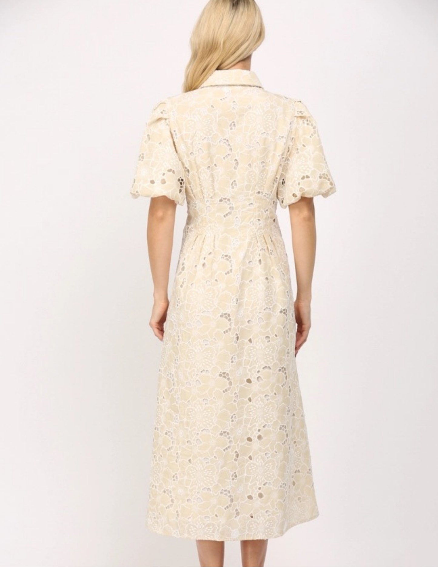 Eyelet Lace Dress- Beige