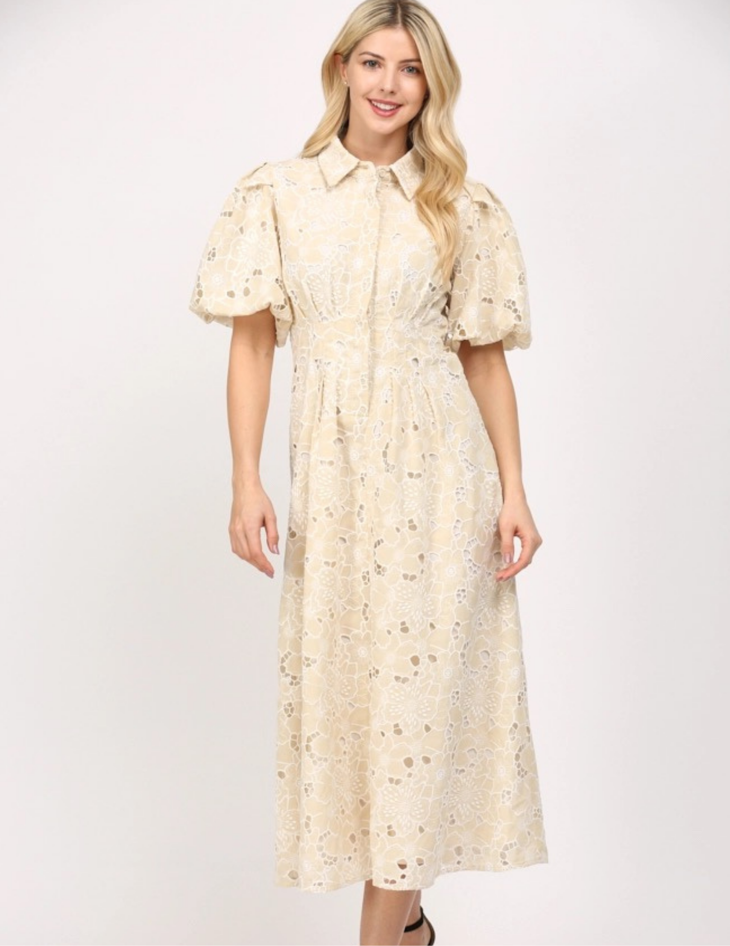 Eyelet Lace Dress- Beige