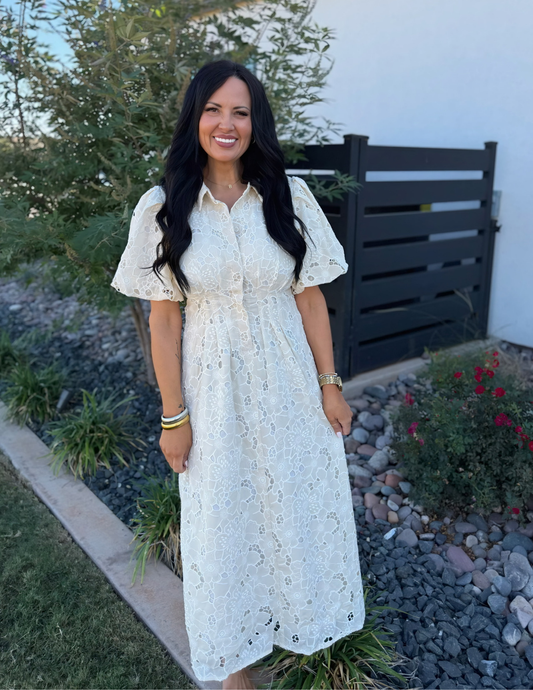 Eyelet Lace Dress- Beige