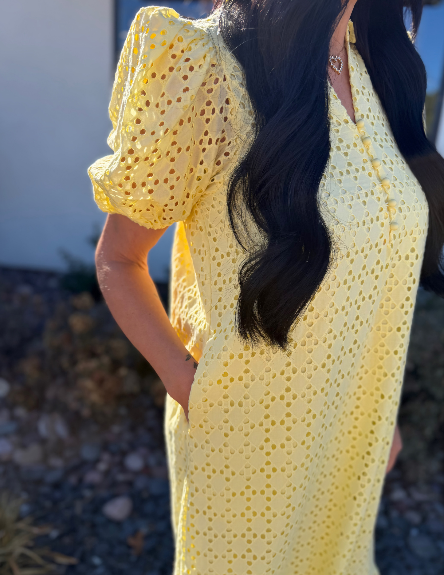 Eyelet Midi Dress- Lemon