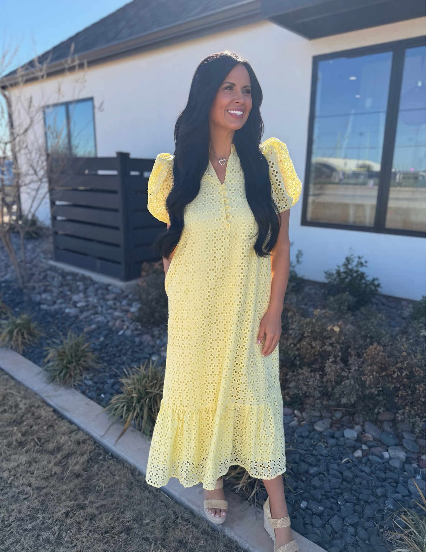 Eyelet Midi Dress- Lemon