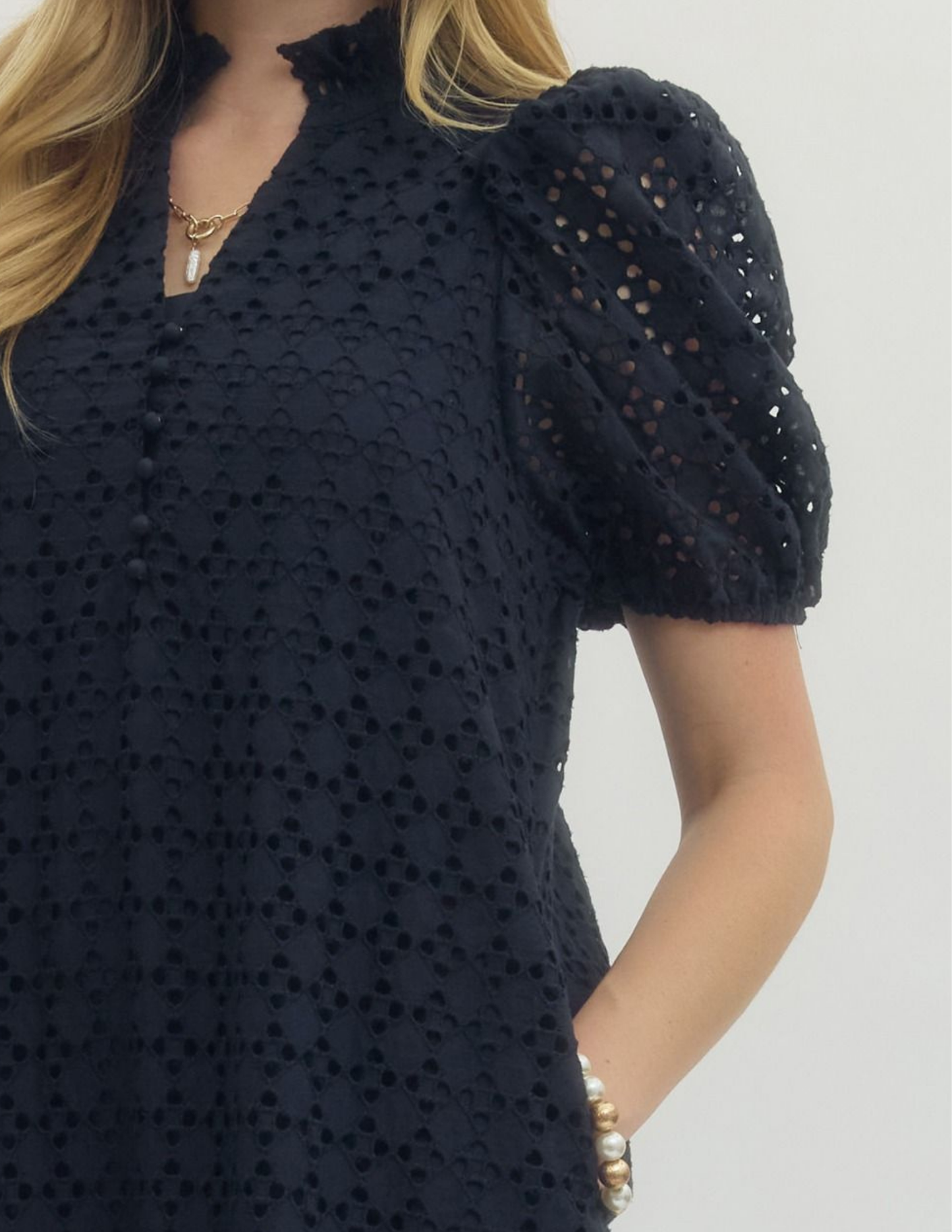 Eyelet Midi Dress- Navy