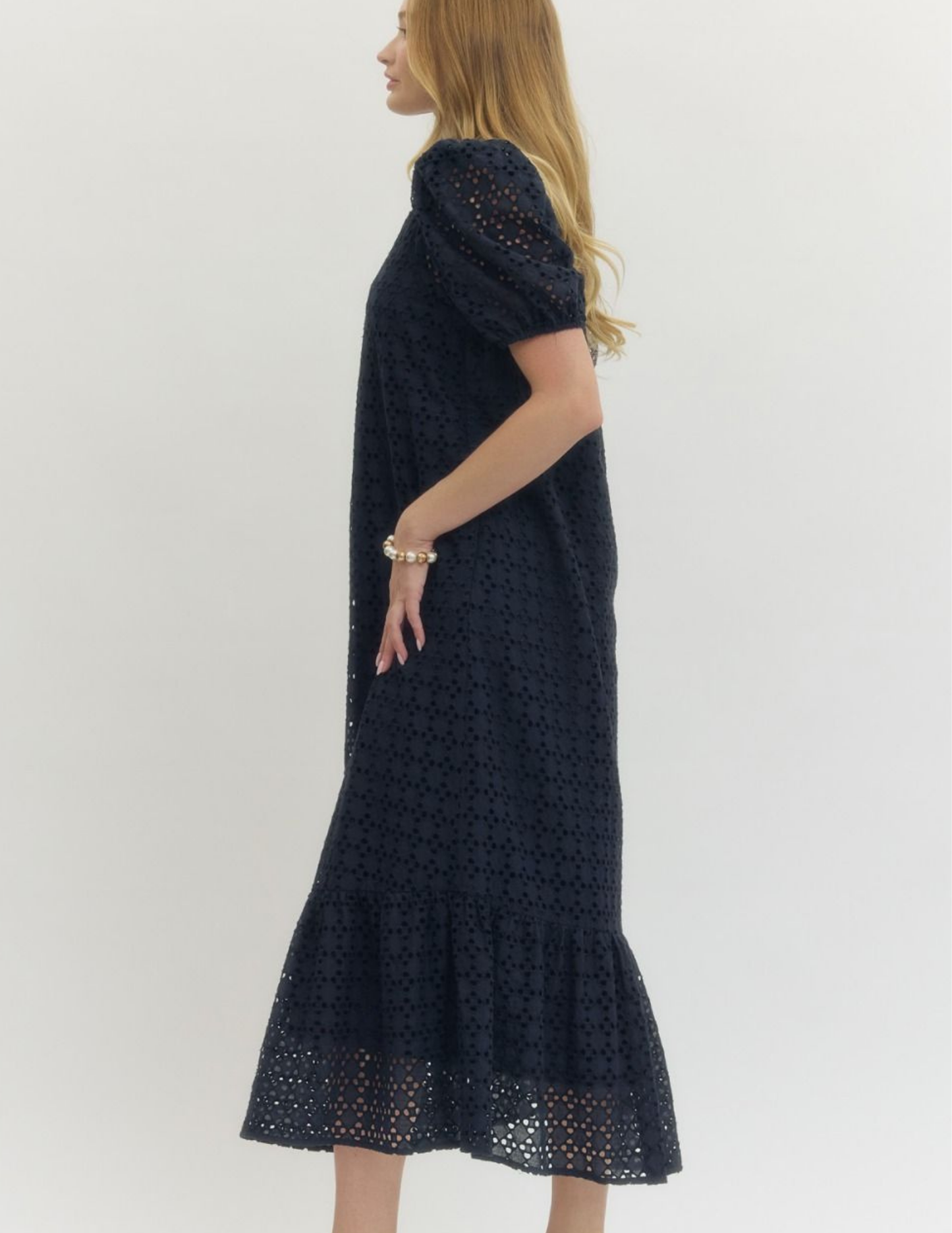 Eyelet Midi Dress- Navy