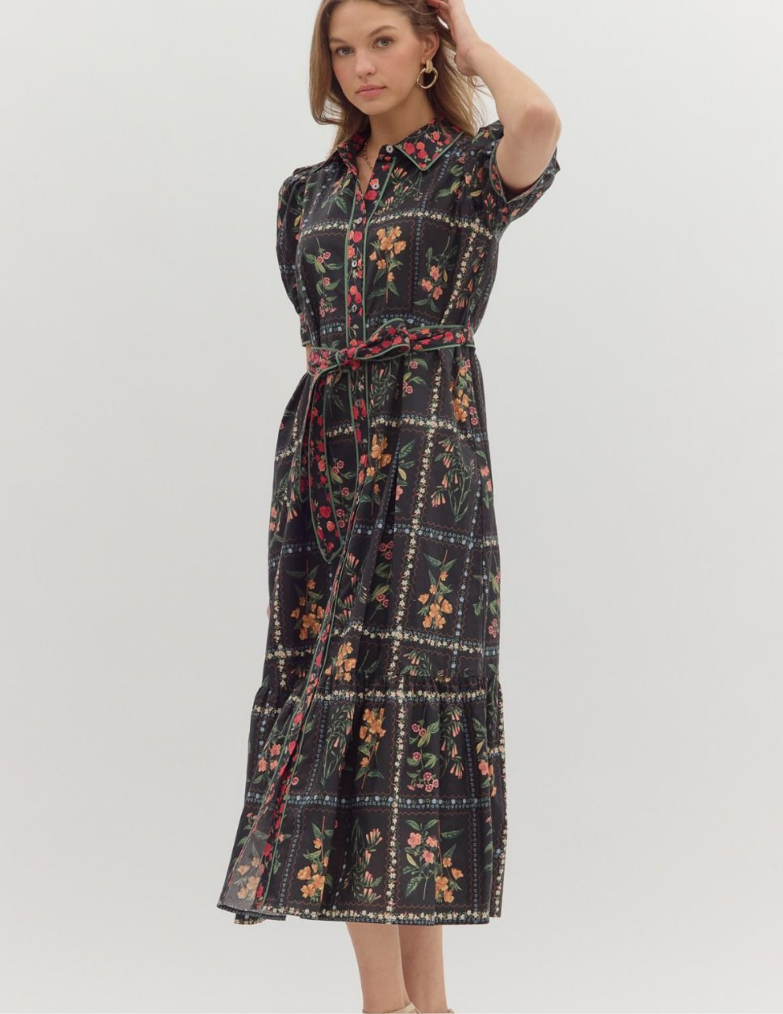 Fall In Love Floral Midi Dress- Black - Tres Chic Boutique