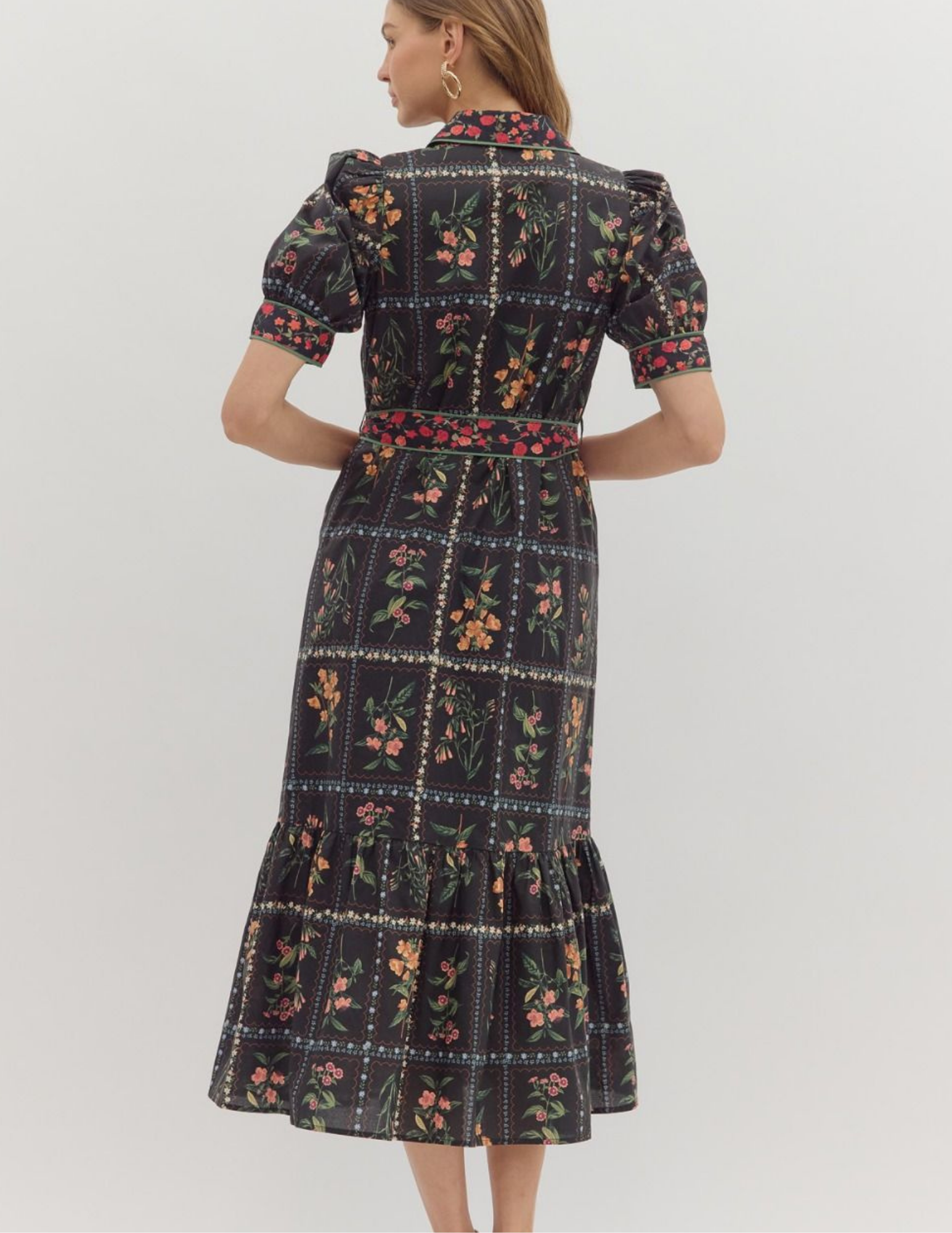 Fall In Love Floral Midi Dress- Black - Tres Chic Boutique