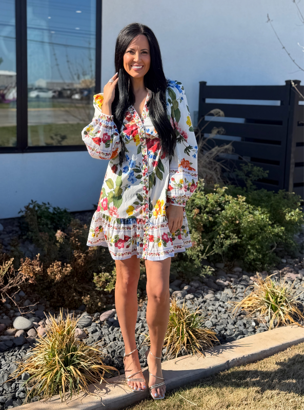 Floral Border Print Mini Dress
