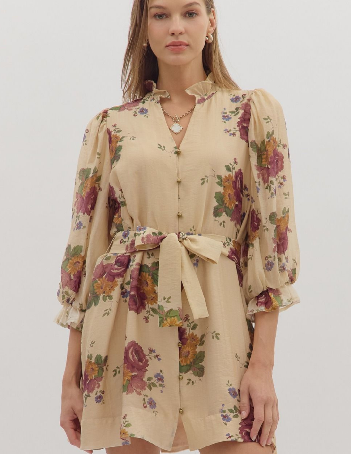 Floral Mini Dress- Ecru