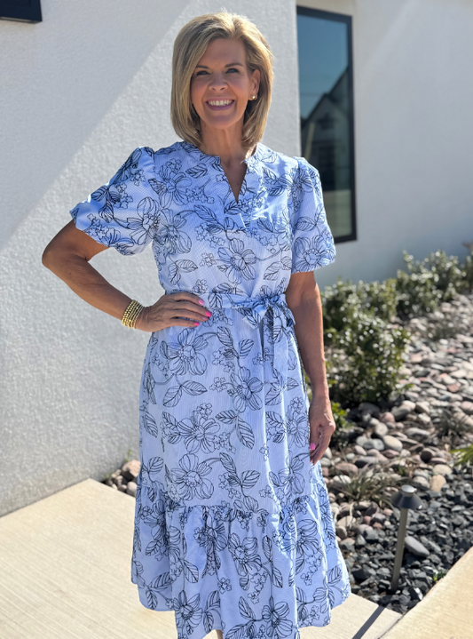 Floral Print Embroidered Midi Dress