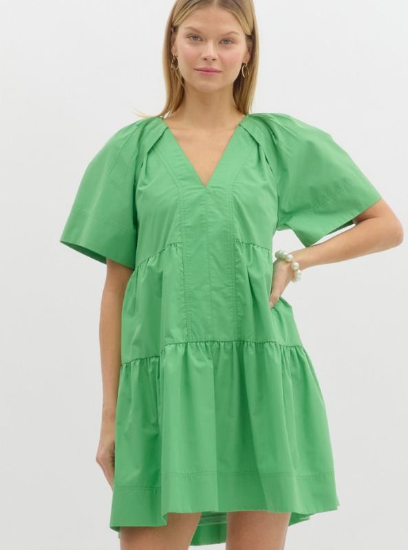 Green Tiered Mini Dress