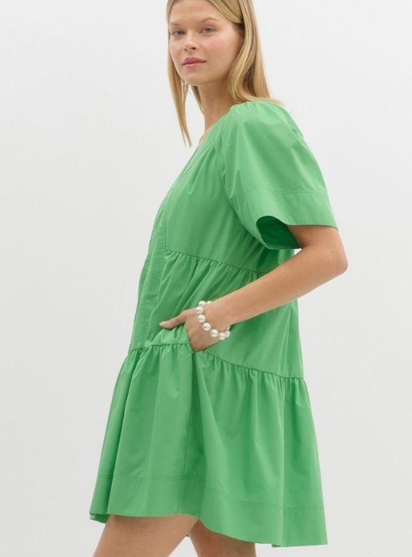 Green Tiered Mini Dress