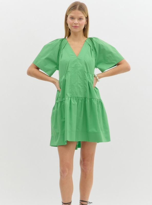 Green Tiered Mini Dress