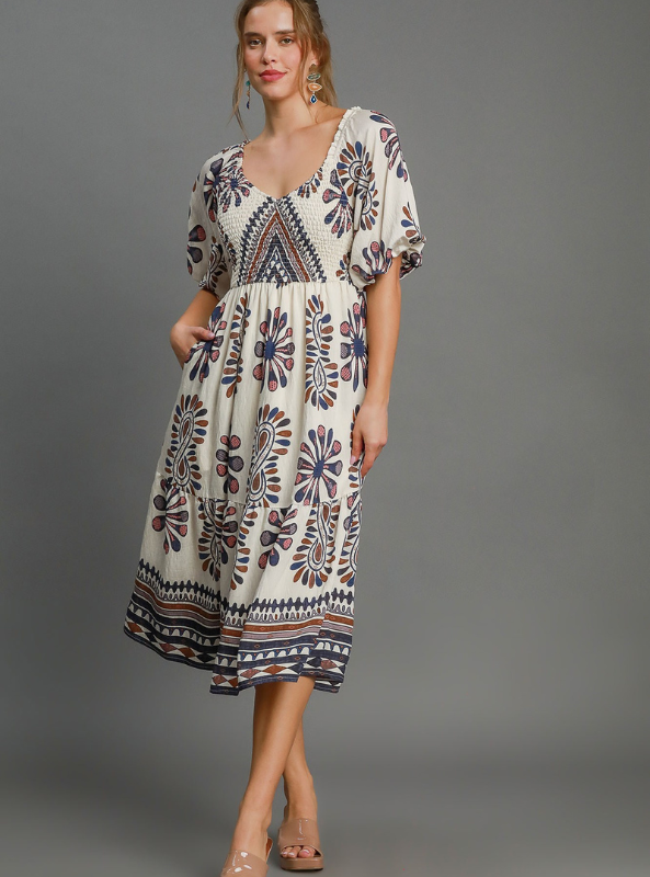 Grey Midi Boho Dress