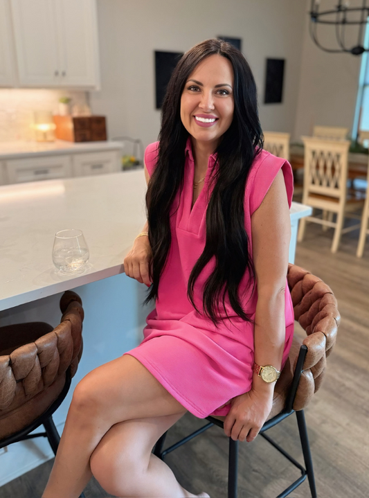 Hot Pink V-Neck Mini Dress - Tres Chic Boutique