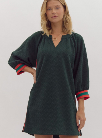 Hunter Green Embossed Mini Dress